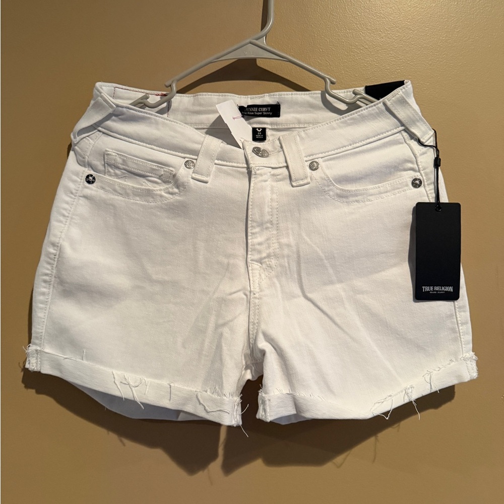 NEW ! True Religion White Jean Shorts Cuffed Hem